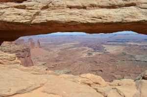 An arch in the park over a very steep precipice - literally - straight down on the other side of that window